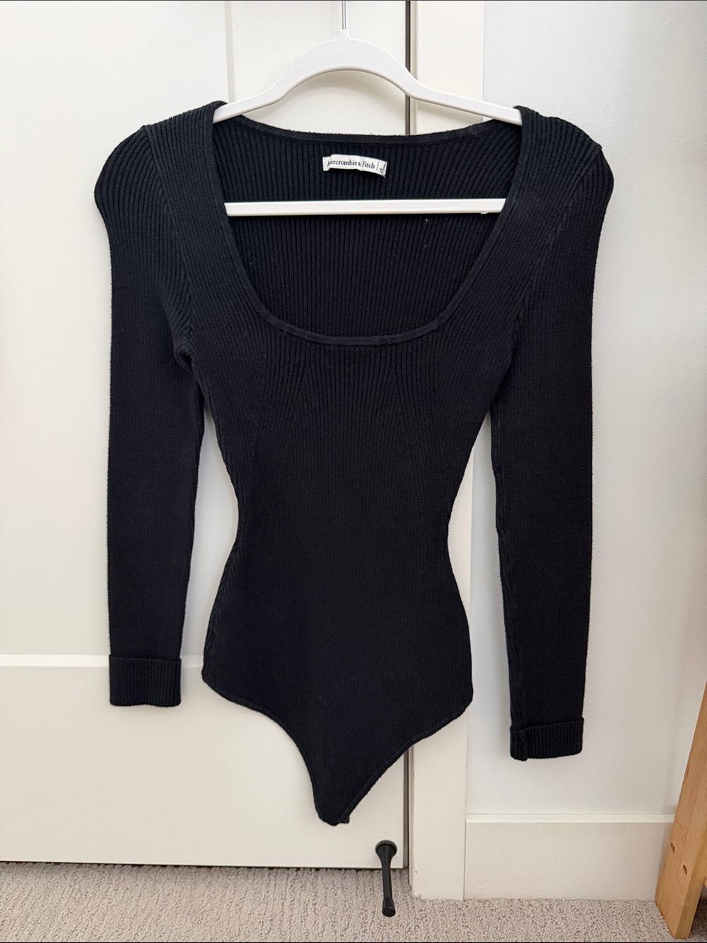 Abercrombie & Fitch Black Ribbed Scoop-Neck Long-Sleeve Bodysuit